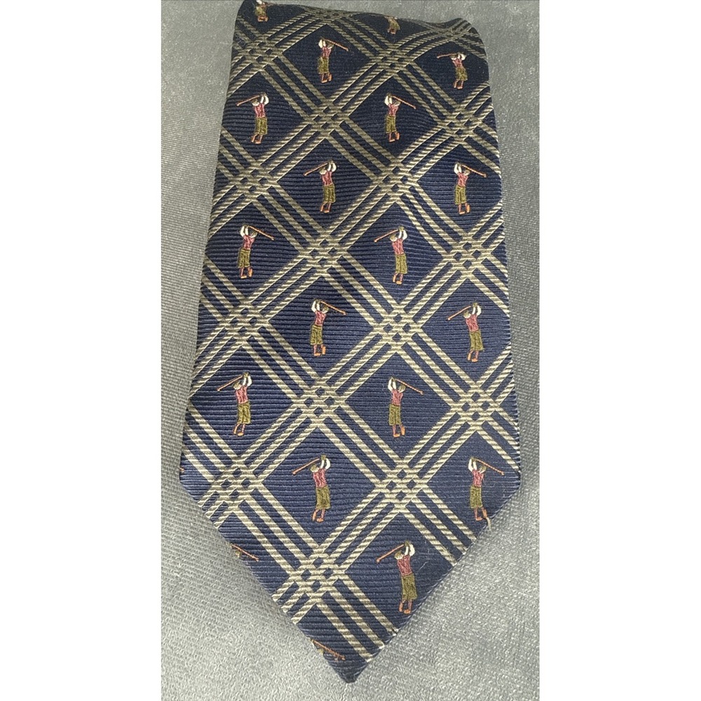 OFF ISLAND Tommy Bahama Men's 100% Silk Necktie‎ Designer Golfer Gold Navy
